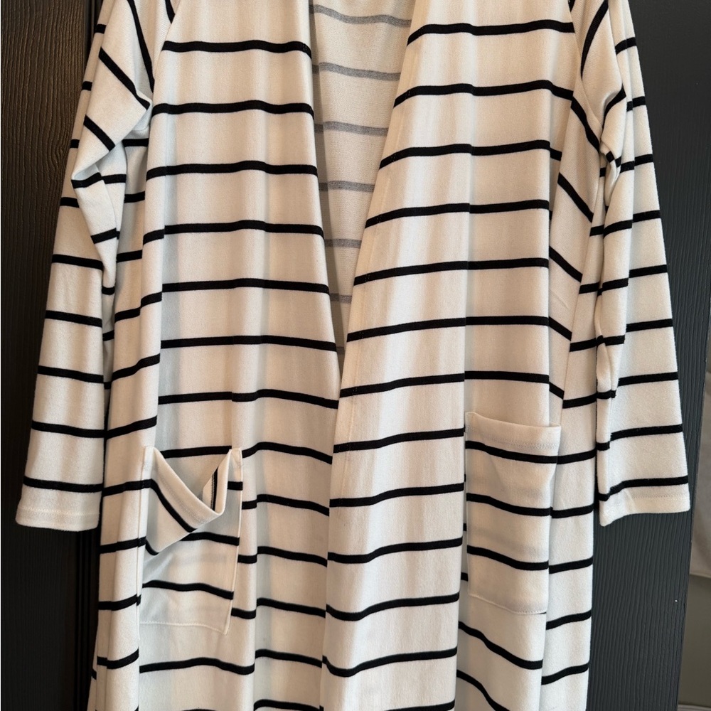 LuLaRoe Black and White Striped Caroline Cardigan